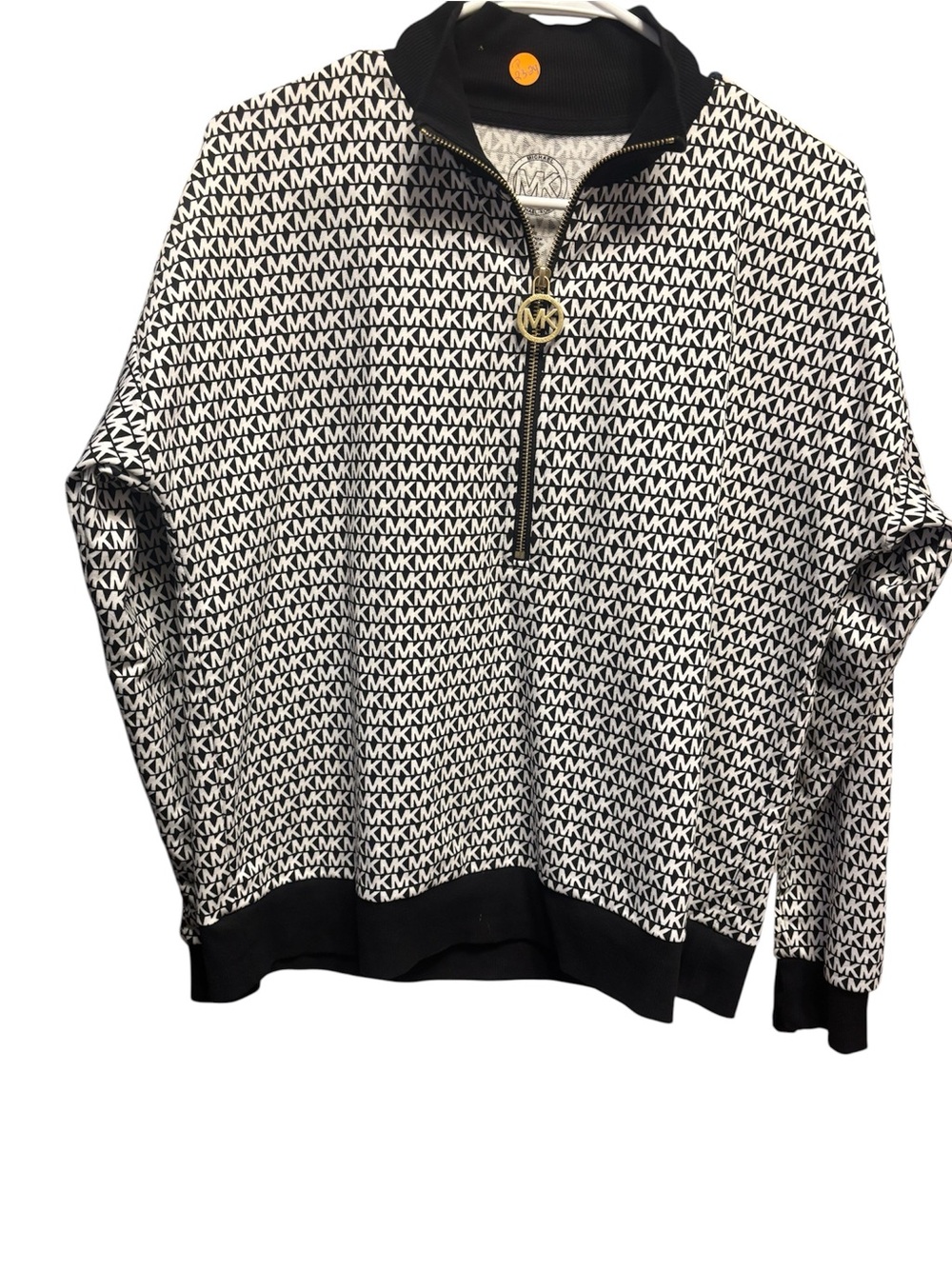 Michael Kors Black & White MK Logo Half-Zip Pullover
